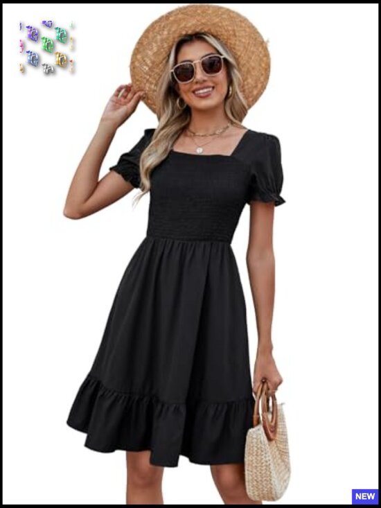 A-Line Tiered Sundress with Pockets Square Neck Casual Summer Dress - Picture 4 of 7